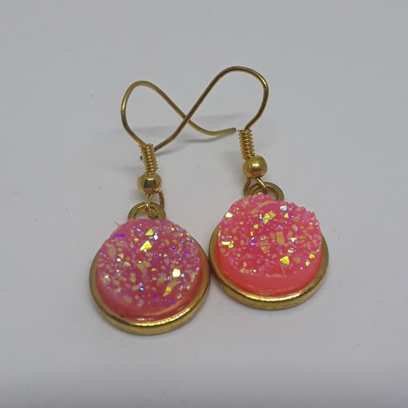 Hand Crafted Jewelry - pink and gold dangle earrings